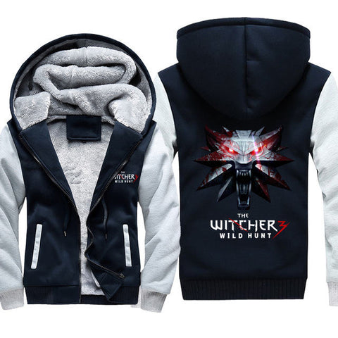 Winter Game The Witcher 3 Wild Hunt Wolf Head Printed Hoodies Super Warm Zip man Coats Sweatshirts plus  large siz - Wolfmall