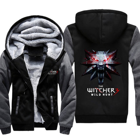 Winter Game The Witcher 3 Wild Hunt Wolf Head Printed Hoodies Super Warm Zip man Coats Sweatshirts plus  large siz - Wolfmall