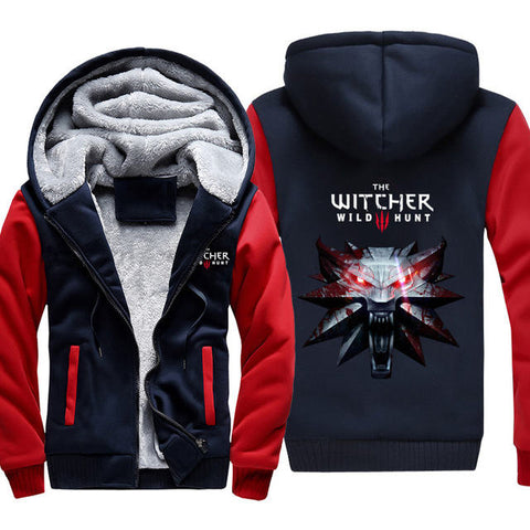 Winter Game The Witcher 3 Wild Hunt Wolf Head Printed Hoodies Super Warm Zip man Coats Sweatshirts plus  large siz - Wolfmall
