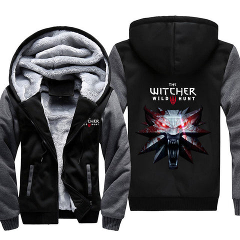 Winter Game The Witcher 3 Wild Hunt Wolf Head Printed Hoodies Super Warm Zip man Coats Sweatshirts plus  large siz - Wolfmall