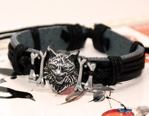 new product wolf head jewelry ornament genuine leather bracelets cuff bangle wristband drop shipping - Wolfmall