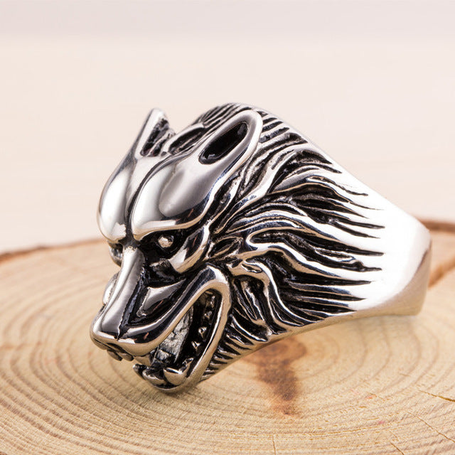 ADOMANER Men Stainless Steel Ring Gold Color Male Tungsten rings Domineering  Classic Wolf Head Ring Jewelry Dropship wholesale - Wolfmall