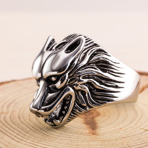 ADOMANER Men Stainless Steel Ring Gold Color Male Tungsten rings Domineering  Classic Wolf Head Ring Jewelry Dropship wholesale - Wolfmall