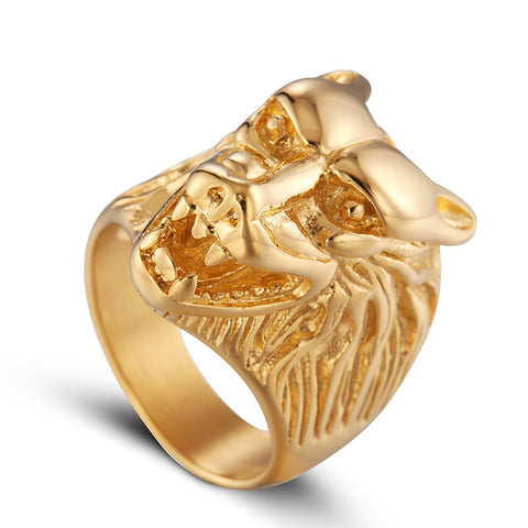 ADOMANER Men Stainless Steel Ring Gold Color Male Tungsten rings Domineering  Classic Wolf Head Ring Jewelry Dropship wholesale - Wolfmall