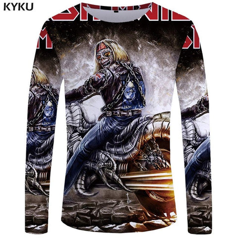 KYKU Wolf Long sleeve T shirt Flame Tops  Tees  Tshirt  3d T-shirt  Clothing Men Fashion Punk Male New - Wolfmall