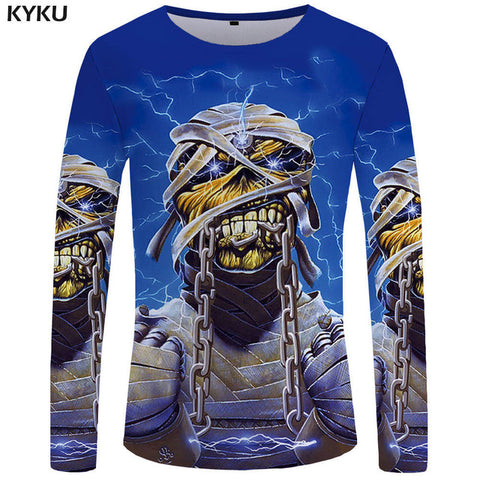 KYKU Wolf Long sleeve T shirt Flame Tops  Tees  Tshirt  3d T-shirt  Clothing Men Fashion Punk Male New - Wolfmall
