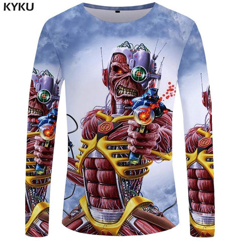KYKU Wolf Long sleeve T shirt Flame Tops  Tees  Tshirt  3d T-shirt  Clothing Men Fashion Punk Male New - Wolfmall
