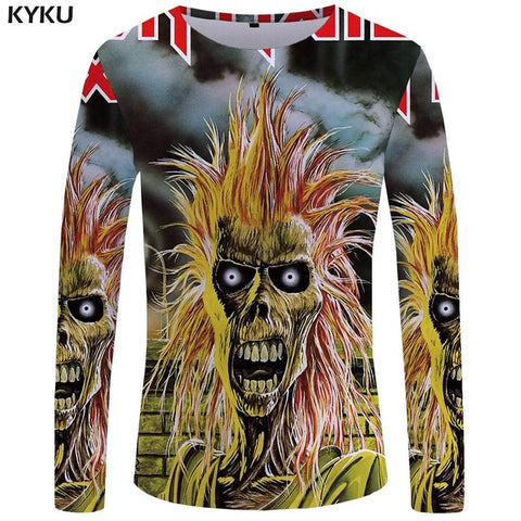 KYKU Wolf Long sleeve T shirt Flame Tops  Tees  Tshirt  3d T-shirt  Clothing Men Fashion Punk Male New - Wolfmall