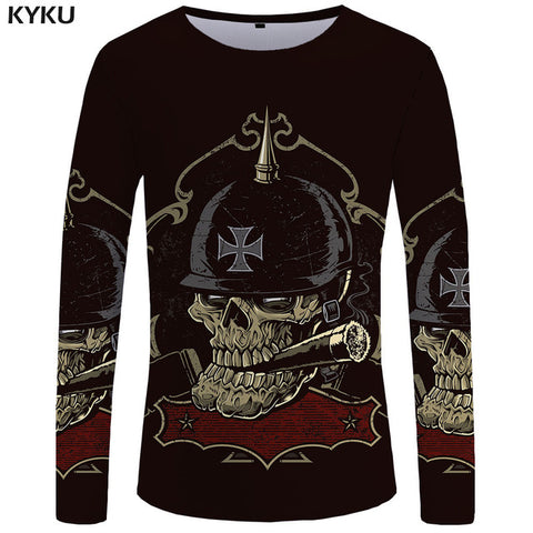 KYKU Wolf Long sleeve T shirt Flame Tops  Tees  Tshirt  3d T-shirt  Clothing Men Fashion Punk Male New - Wolfmall