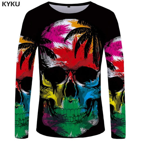 KYKU Wolf Long sleeve T shirt Flame Tops  Tees  Tshirt  3d T-shirt  Clothing Men Fashion Punk Male New - Wolfmall