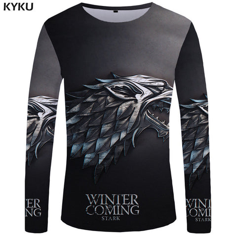 KYKU Wolf Long sleeve T shirt Flame Tops  Tees  Tshirt  3d T-shirt  Clothing Men Fashion Punk Male New - Wolfmall
