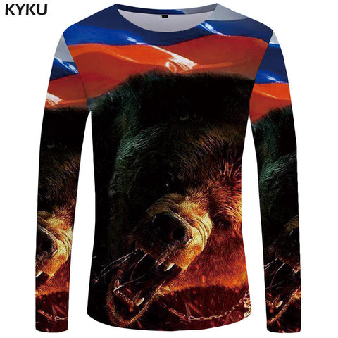 KYKU Wolf Long sleeve T shirt Flame Tops  Tees  Tshirt  3d T-shirt  Clothing Men Fashion Punk Male New - Wolfmall