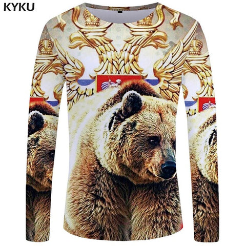 KYKU Wolf Long sleeve T shirt Flame Tops  Tees  Tshirt  3d T-shirt  Clothing Men Fashion Punk Male New - Wolfmall