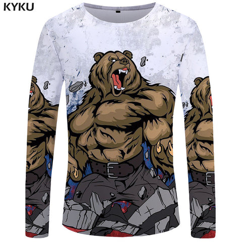 KYKU Wolf Long sleeve T shirt Flame Tops  Tees  Tshirt  3d T-shirt  Clothing Men Fashion Punk Male New - Wolfmall