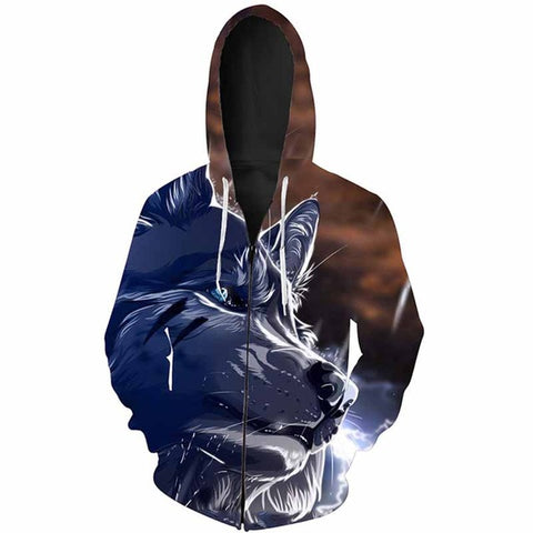 Cloudstyle 2017 Men's 3D Hoodies Zipper Scars Wolf Cry 3D Print Thin Longsleeve Hooded Sweatshirt Streetwear Outwear Jacket - Wolfmall