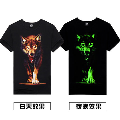 Novelty 3D Men's wolf T shirt Cool wolf Printed t shirts summer Casual 3D Short Sleeve glow in the dark T-shirts good quality - Wolfmall