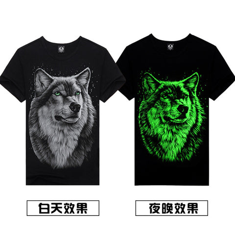 Novelty 3D Men's wolf T shirt Cool wolf Printed t shirts summer Casual 3D Short Sleeve glow in the dark T-shirts good quality - Wolfmall
