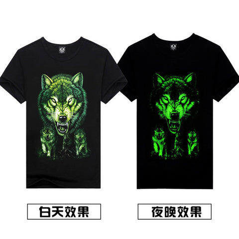 Novelty 3D Men's wolf T shirt Cool wolf Printed t shirts summer Casual 3D Short Sleeve glow in the dark T-shirts good quality - Wolfmall