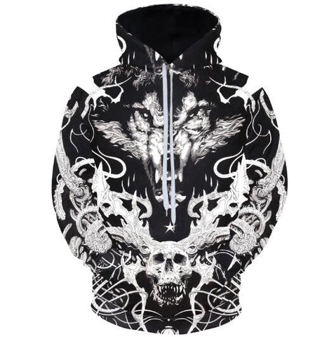 Cloudstyle Skulls And Wolf Hoodies 3D Hoodies Long Sleeve Hoody Animals Tracksuits Cool Design Pullover Men's Winter Sportswear - Wolfmall