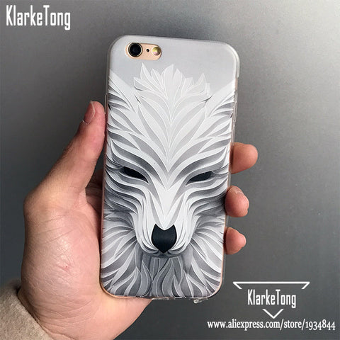Luxury 3D Relief Phone Case For iphone 8 7 6 6S 7Plus X Cover Cartoon Wolf  Animal Pattern Soft TPU Ultra Thin Coque Capa Fundas - Wolfmall
