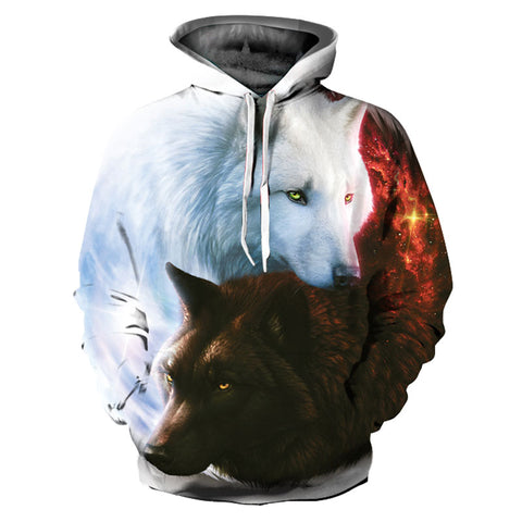 Mr.1991INC New Fashion Animals Print Hoodies Men/women 3d Sweatshirts With Hat Print White And Black Wolf Hooded Hoodies Hoody - Wolfmall