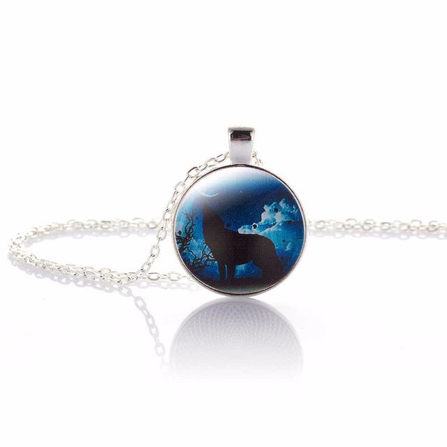 KISS WIFE 2017 Hot Fashion Wolf Moon Pendant Necklace Glass Silver Statement Chain Necklace Women Jewelry Glass Necklace - Wolfmall