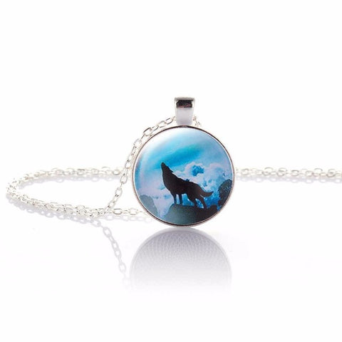 KISS WIFE 2017 Hot Fashion Wolf Moon Pendant Necklace Glass Silver Statement Chain Necklace Women Jewelry Glass Necklace - Wolfmall