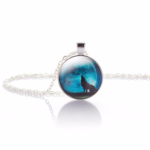 KISS WIFE 2017 Hot Fashion Wolf Moon Pendant Necklace Glass Silver Statement Chain Necklace Women Jewelry Glass Necklace - Wolfmall