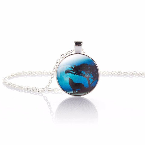 KISS WIFE 2017 Hot Fashion Wolf Moon Pendant Necklace Glass Silver Statement Chain Necklace Women Jewelry Glass Necklace - Wolfmall