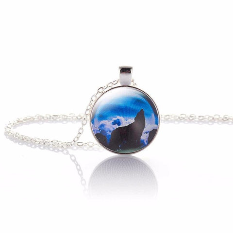 KISS WIFE 2017 Hot Fashion Wolf Moon Pendant Necklace Glass Silver Statement Chain Necklace Women Jewelry Glass Necklace - Wolfmall