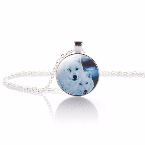 KISS WIFE 2017 Hot Fashion Wolf Moon Pendant Necklace Glass Silver Statement Chain Necklace Women Jewelry Glass Necklace - Wolfmall