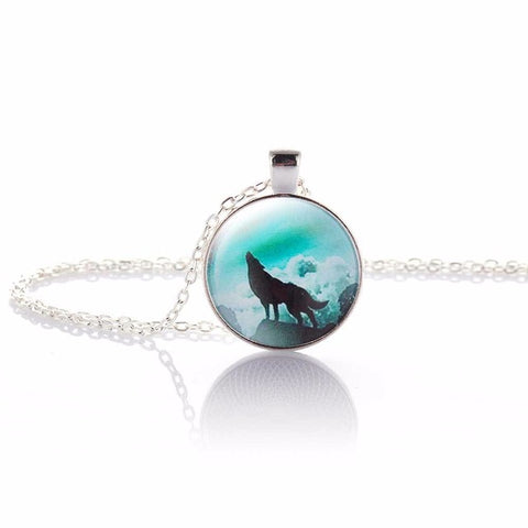 KISS WIFE 2017 Hot Fashion Wolf Moon Pendant Necklace Glass Silver Statement Chain Necklace Women Jewelry Glass Necklace - Wolfmall