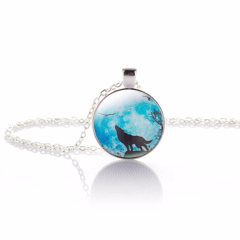 KISS WIFE 2017 Hot Fashion Wolf Moon Pendant Necklace Glass Silver Statement Chain Necklace Women Jewelry Glass Necklace - Wolfmall