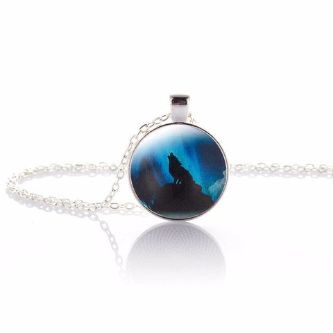 KISS WIFE 2017 Hot Fashion Wolf Moon Pendant Necklace Glass Silver Statement Chain Necklace Women Jewelry Glass Necklace - Wolfmall