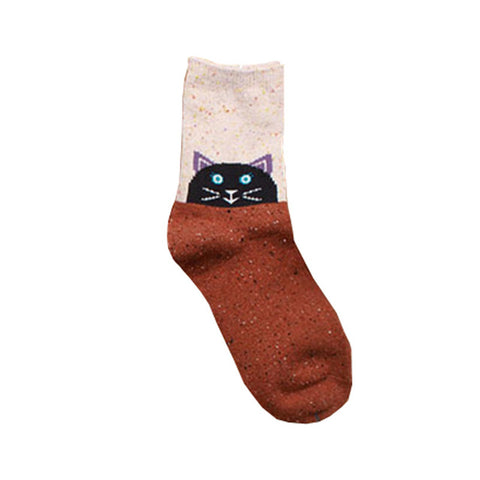 2017 New Fashhion Cute Korean Thick Wool Cotton Women Girl Crew Socks Spring And Summer Of Harajuku Animal Fox Wolf Striped Sox - Wolfmall