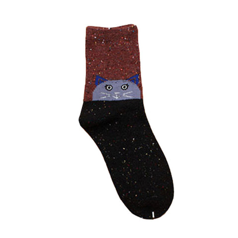 2017 New Fashhion Cute Korean Thick Wool Cotton Women Girl Crew Socks Spring And Summer Of Harajuku Animal Fox Wolf Striped Sox - Wolfmall