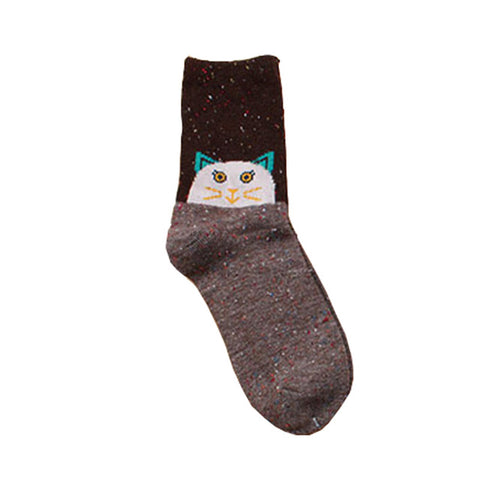 2017 New Fashhion Cute Korean Thick Wool Cotton Women Girl Crew Socks Spring And Summer Of Harajuku Animal Fox Wolf Striped Sox - Wolfmall