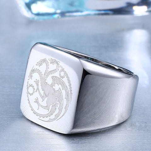 BEIER Hight Polished Stainless Steel Jewelry Game Of Thrones House Starks Winterfell Wolf/Dargon Signet Men Ring BR8-274 - Wolfmall