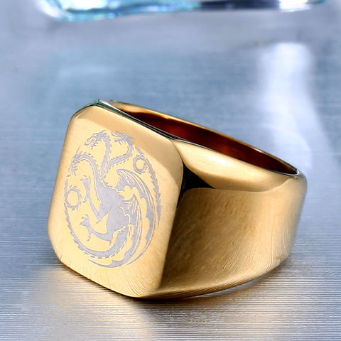 BEIER Hight Polished Stainless Steel Jewelry Game Of Thrones House Starks Winterfell Wolf/Dargon Signet Men Ring BR8-274 - Wolfmall