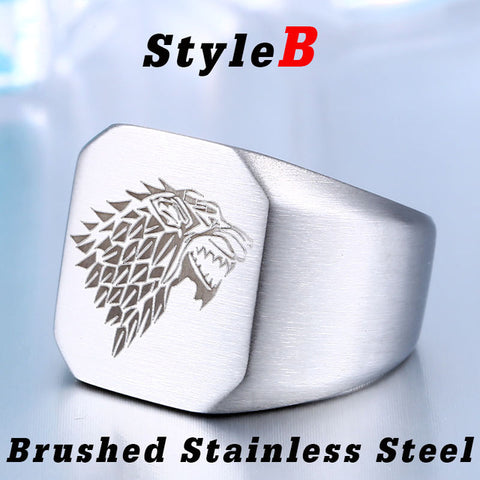 BEIER Hight Polished Stainless Steel Jewelry Game Of Thrones House Starks Winterfell Wolf/Dargon Signet Men Ring BR8-274 - Wolfmall