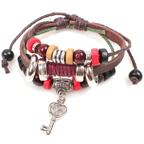 Drop Shipping 2017 New Vintage Leather Wood Beads Bracelet Wolf Tooth Pendant Punk Bracelets For Women/Men Jewelry Pulseira - Wolfmall