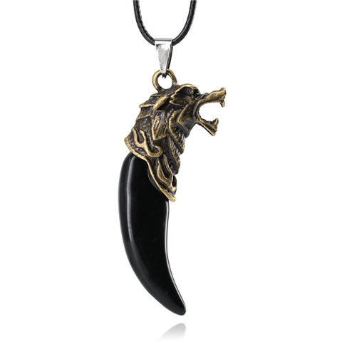 Men Antique Wolf Fang Tooth Pendant Necklace Vintage Wolf Tooth Dragon Alloy Pendant Necklace Fashion Choker Jewelry Gift - Wolfmall