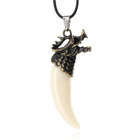 Men Antique Wolf Fang Tooth Pendant Necklace Vintage Wolf Tooth Dragon Alloy Pendant Necklace Fashion Choker Jewelry Gift - Wolfmall