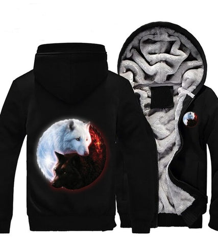 Dropshipping For Men Women Fire Ice wolves Game of Thrones Hoodies Zipper Sweatshirts Jacket Wolf Winter Thicken Coat - Wolfmall
