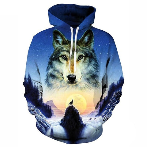 Hot 2018 Sale Brand Wolf Printed Hoodies Men 3D Sweatshirt Quality Plus size Pullover Novelty 6XL Streetwear Male Hooded Jacket - Wolfmall