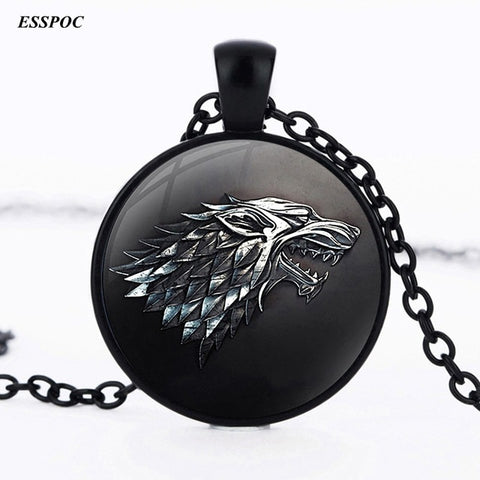 Game of Thrones Necklace All The Family House of Stark Black Wolf Jewelry Gothic Glass Pendant Necklace Jewelry Gift for Kids - Wolfmall