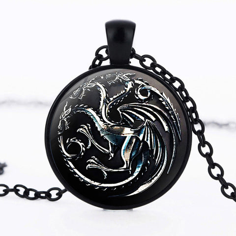 Game of Thrones Necklace All The Family House of Stark Black Wolf Jewelry Gothic Glass Pendant Necklace Jewelry Gift for Kids - Wolfmall
