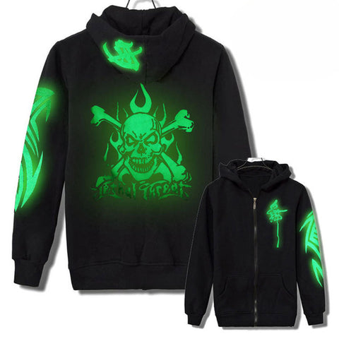 New Spring Antumn Winter Men Women Thin Hoodies Zipper Sweatshirts Unisex Wolf Skeleton Luminous Clothing Light Jackets Tops - Wolfmall