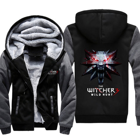 Winter Game The Witcher 3 Wild Hunt Wolf Head Printed Hoodies Super Warm Zip Coats Sweatshirts plus size 5XL - Wolfmall