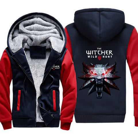 Winter Game The Witcher 3 Wild Hunt Wolf Head Printed Hoodies Super Warm Zip Coats Sweatshirts plus size 5XL - Wolfmall